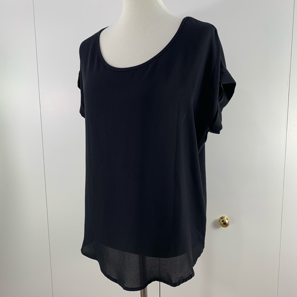 Pleione S black blouse short sleeve
